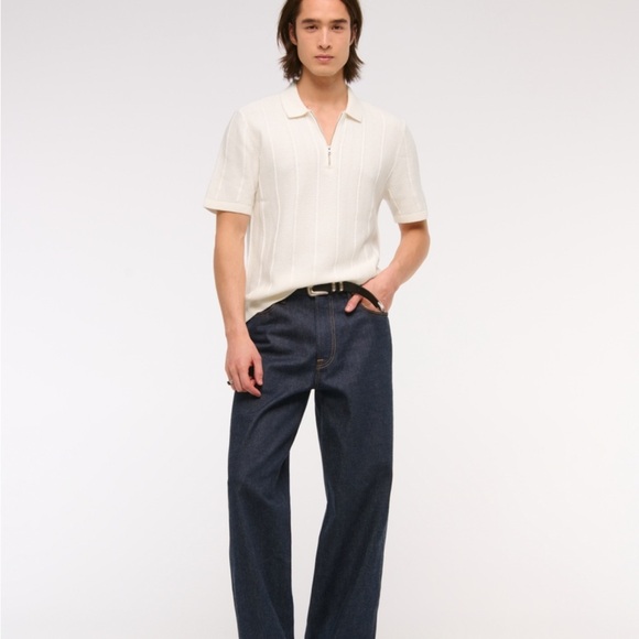 Abercrombie & Fitch Off-White Textured Zip Polo - Picture 4 of 5